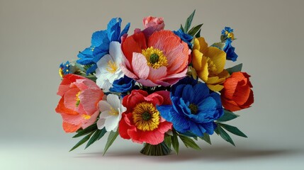 Vibrant Handcrafted Paper Flower Bouquet with Diverse Petal Textures and Rich Color Palette.