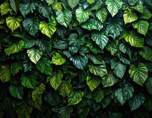 Lush Green Foliage A Captivating Wall of HeartShaped Leaves.