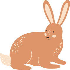 Brown rabbit with white accents and pink ears seated
