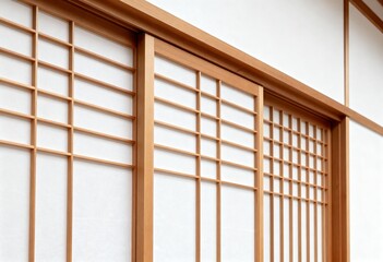 Traditional Japanese shoji screens with wooden frames and translucent paper panels