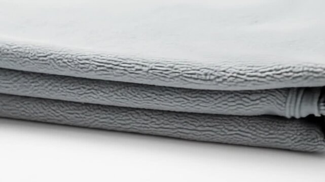 Close up of Neatly Folded Light Grey Fleece Fabric Showing Soft Texture