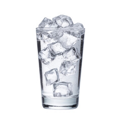Fresh Drinking Water with Ice Cubes in a Clear Glass on a White Background for Refreshing Beverage Concepts