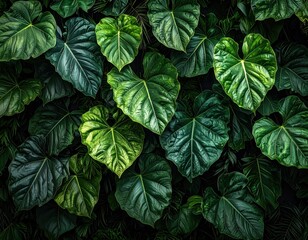 Lush Green Foliage A Vibrant Display of Tropical Leaves.