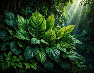 Lush Green Foliage in a Sunlit Forest Natures Beauty.