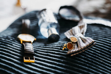 Elegant cufflinks for men’s shirt sleeves, luxury accessory symbolizing style, sophistication and...