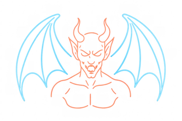 Devil demon head with glowing neon horns and wings