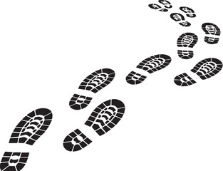 Minimalist shoeprint trail icon – black-and-white silhouettes of walking footprints with patterned soles for motion design, tracking visuals, and journey-themed graphics.