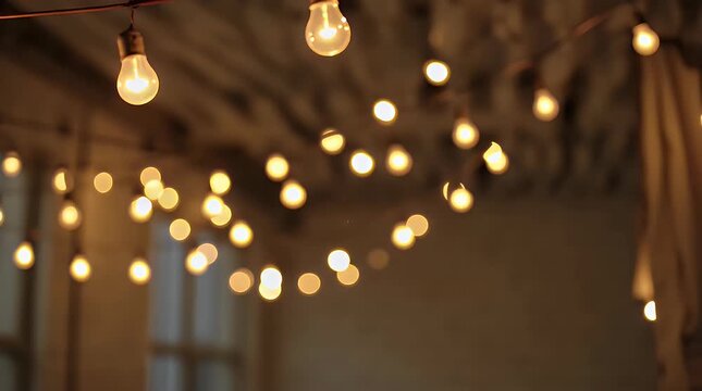 Warm Decorative Vintage String Lights Illuminating a Cozy Space with ai generated