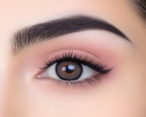 Fototapeta premium Close up portrait of woman eye with pink eyeshadow makeup style