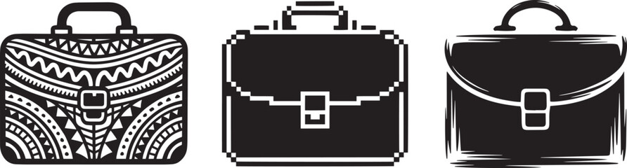 Three briefcase icons with unique designs representing business and legal affairs