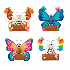 Obraz premium A colorful vector collection of beautiful flying butterflies, insects of nature and summer, perfect for spring illustration and design
