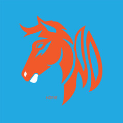 minimalist vector illustration of an orange horse on a light blue background.