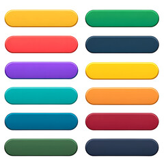 Colorful rounded rectangular buttons set with transparent background