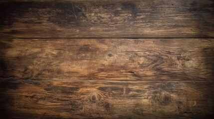 Naklejka premium Wood Texture | Dark Brown Wooden Planks with Visible Grain and Knots Rustic Textured Background