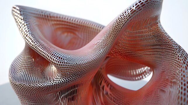 Abstract metallic perforated structure, copper toned and intricate pattern design