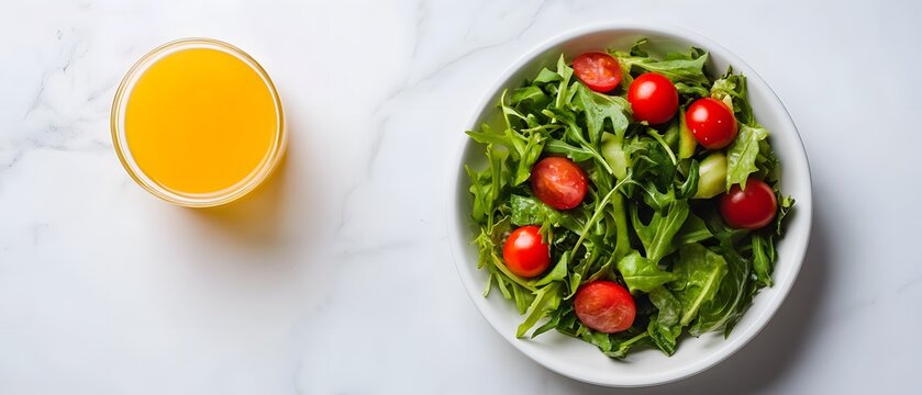 Fresh arugula salad with tomatoes and juice for a healthy lifestyle. - Powered by Adobe
