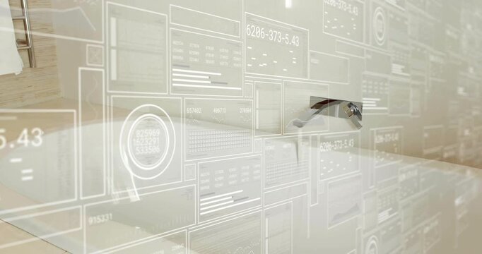 HUD fading while chrome faucet handle rotating to simulate flow, droplet forming and codes updating