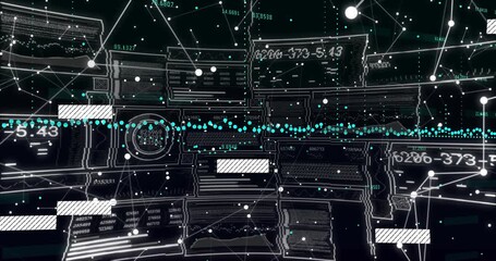 Markers appearing on dot stream initiating striped bars sliding for network data processing - Powered by Adobe