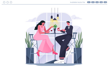 Couple on a date with a proposal drinking wine at a table