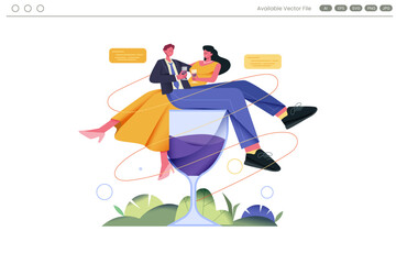 Couple sitting in a wine glass with red wine