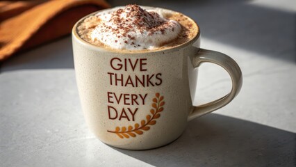 Close up of a pumpkin spice cappuccino in a ceramic mug