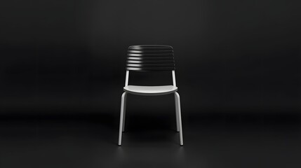 Modern minimalist metal chair centered on a dark gradient background, showcasing contemporary furniture design with clean lines and industrial style, ideal for interior design presentations, advertisi