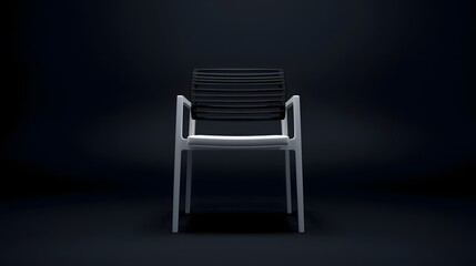 Modern minimalist metal chair centered on a dark gradient background, showcasing contemporary furniture design with clean lines and industrial style, ideal for interior design presentations, advertisi