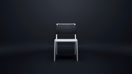 Modern minimalist metal chair centered on a dark gradient background, showcasing contemporary furniture design with clean lines and industrial style, ideal for interior design presentations, advertisi