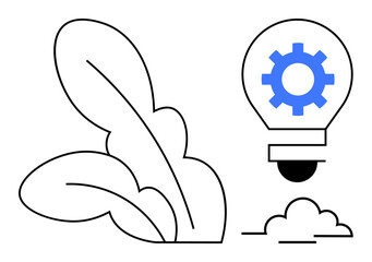 Leaf and lightbulb with gear inside, representing eco-friendly innovation. Ideal for sustainability, eco-tech, green energy, creativity, progress, problem-solving and environmental awareness. A