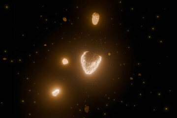 宇宙空間に浮かぶたくさんの岩石