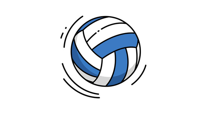 A blue and white volleyball with motion lines indicating it is in play.