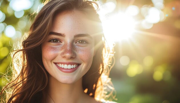 Smiling girl in golden hour - Powered by Adobe