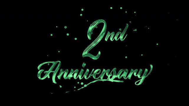 2nd anniversary text animation with green metallic effect. suitable for celebrating special occasions, invitations, anniversary cards and social media. Includes alpha channel for any background.