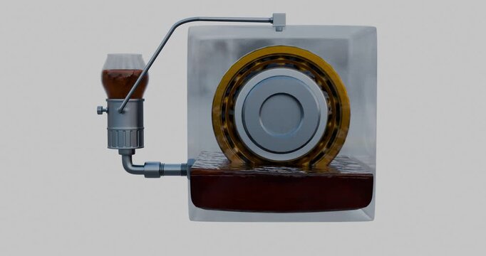 Constant level oiler with a balance tube lubricating a rotating ball bearing in a transparent bearing housing. Useful for lubrication education, bearing maintenance and tribology concepts 