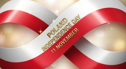 Poland Independence Day: Ribbon with Gold Text on Festive Background