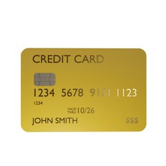 3D render of a yellow credit card with embossed numbers and chip, symbolizing online banking, cashless payments, e-commerce, and financial services. Perfect for fintech concepts, digital wallets.