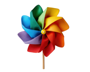 Colorful rainbow pinwheel with vibrant blades, playful and cheerful, isolated on transparency background, perfect for children, outdoor fun, and summer decoration