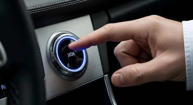 Car Ignition Button Activation Futuristic Automotive Design - Powered by Adobe
