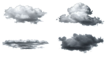 Set of Various Realistic Cloud. Isolated on transparent background, png