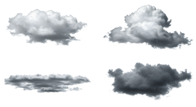 Set of Various Realistic Cloud. Isolated on transparent background, png
