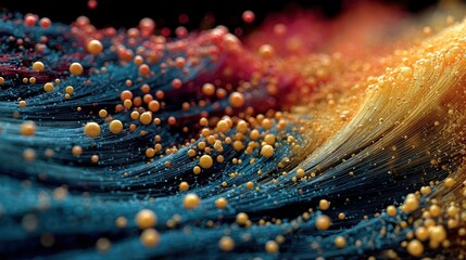 Abstract digital art composition with vibrant colors and dynamic flowing forms of spheres