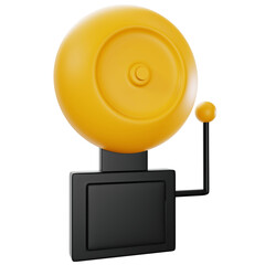 Yellow School Bell with Black Base in 3D Rendering on Transparent Background Education Alert Classic Design Object Sign Notification Equipment