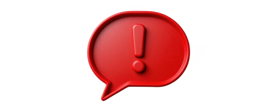 Bright red alert speech bubble with exclamation mark symbol for warning caution alert notification and urgent message communication design