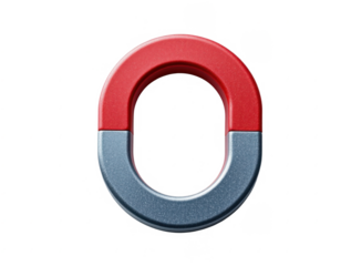 Close-up of a modern red and gray oval-shaped magnet with smooth surface on a white background, emphasizing design and color contrast for magnetic device