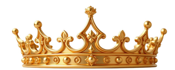 Ornate gold crown with intricate detailing and decorative spikes, symbolizing royalty, monarchy, and regal authority in a luxurious design