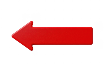 Red arrow sign pointing to the left used for directions, navigation, warning, and visual guidance in various signage and informational displays