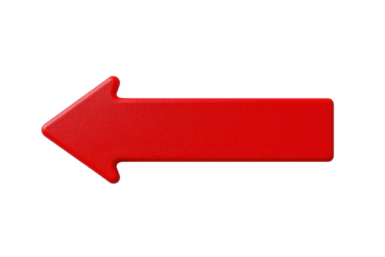 Red arrow sign pointing to the left used for directions, navigation, warning, and visual guidance in various signage and informational displays