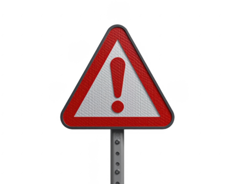 Warning traffic sign with exclamation mark indicating caution or alert potential danger or hazard on road or construction site for safety awareness and hazard indication