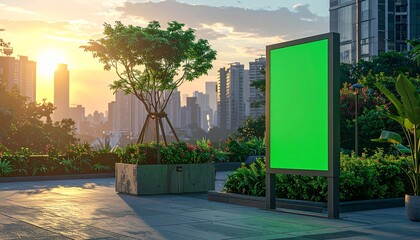 Green Screen Billboard in Urban Setting at Sunset
