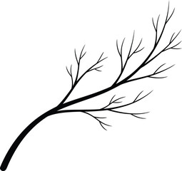 Fototapeta premium Black Silhouette of a Bare Tree Branch with Thin Twigs on White Background vector illustration